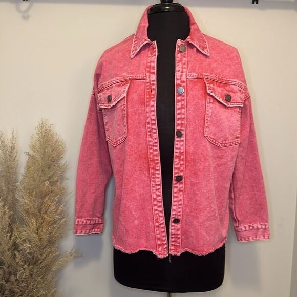 Black Label Pink Acid Wash Spring Light Denim Jacket - Picture 2 of 8
